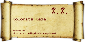 Kolonits Kada névjegykártya